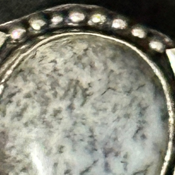 Sterling silver plated teardrop Dendritic agate ring, Gray - Picture 5 of 13